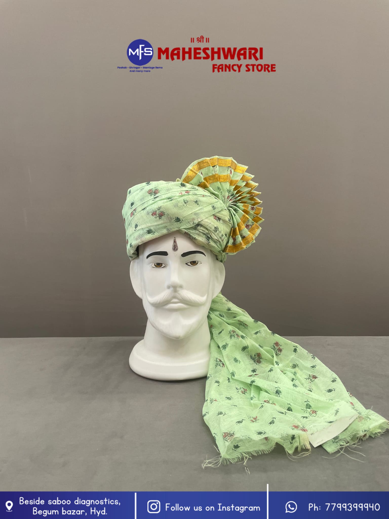 Pista Green Makkhi Barati Pagdi Fabric